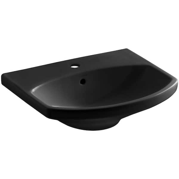 KOHLER Cimarron 3-5/8 in. Vitreous China Pedestal Sink Basin in Black with Overflow Drain