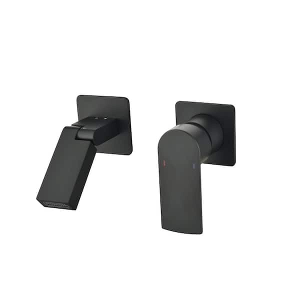 AIMADI Single Handle Wall Mounted Bathroom Faucet with Foldable Spout 2 Hole Brass Waterfall Bathroom Sink Taps in Matte Black