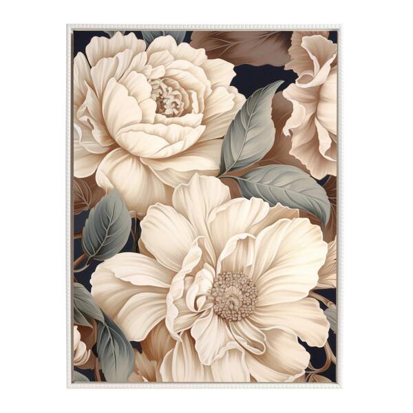 JEUXUS Floral Wall Art Gold Pictures Of White Flower Canvas With Gold Foil Embellishment Paintings Textured Print Framed Artwork For Living Room Bedroom Office Home Decorations 20x16in