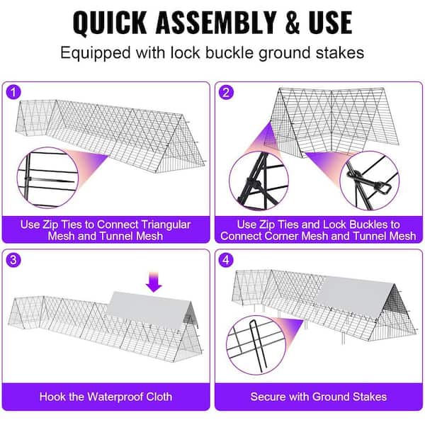 ATENGNES 157.5 in. x 39.4 in. x 24.2 in. Outside Portable Chicken Tunnels with Corner Frames Fence Kit for Ducks, Rabbits