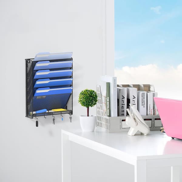 Wall File Rack Mind Reader 6 Compartment Black Metal Hanging Desk