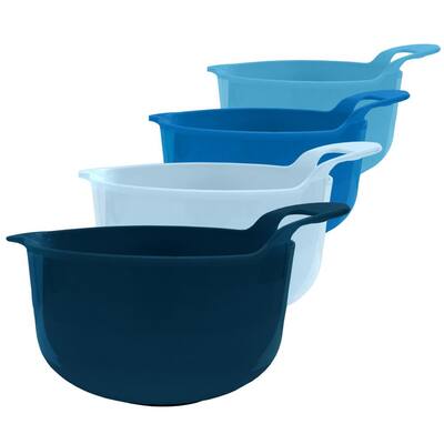 Mixing Bowls 4 Piece Plastic Non-Skid Nesting Bowls with Spouts and Handles, Navy