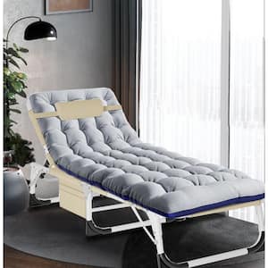 Metal Chaise Lounge Chairs for Outside Tanning Chair with Face Hole, Pillow, Side Pocket and Gray Mattress