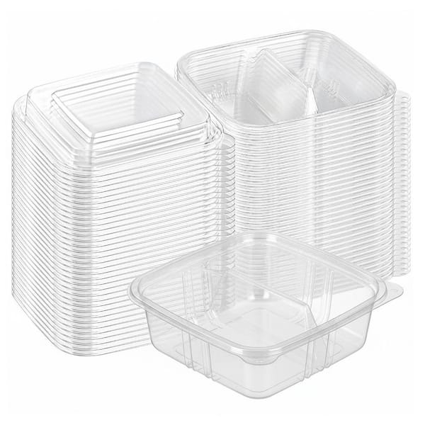 PET Plastic 2 Compartment Food Storage Containers with Leak-Proof Lids, Stackable Disposable Meal Prep 30 Pack
