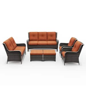 6-Piece Steel Outdoor Patio Conversation Seating Set Backyard Garden with Orange Cushions