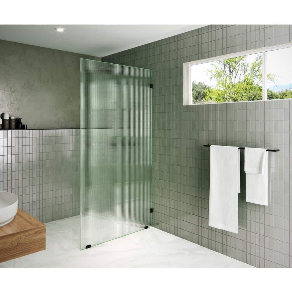 Gaia 38" x 78" Frameless Fluted Glass Shower Panel with Matte Black Hardware