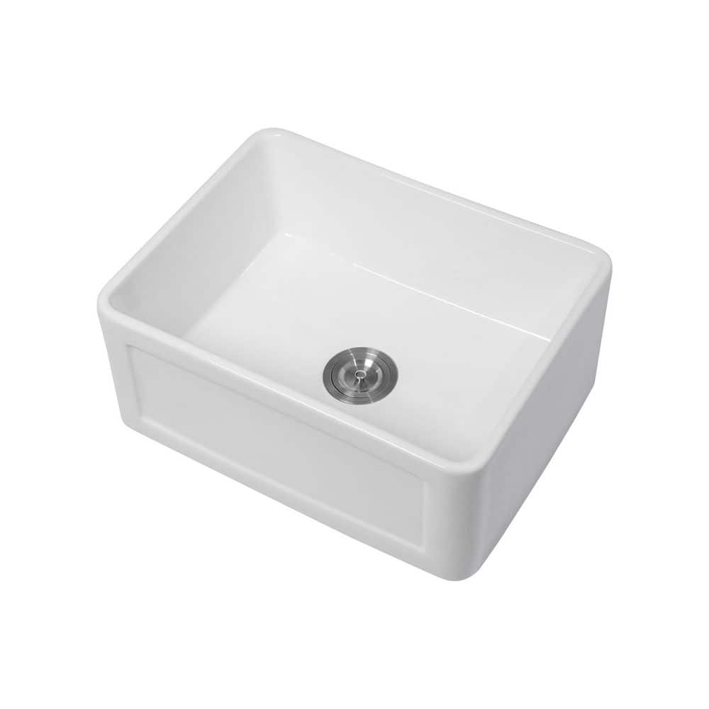 24 in. Farmhouse Single Bowl White Ceramic Kitchen Sink with Bottom Grids price history on PriceWatchPro