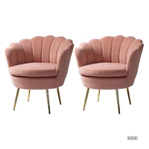 Fidelia Golden Legs Pink Tufted Barrel Chair with Scalloped Seashell Edges (Set of 2)