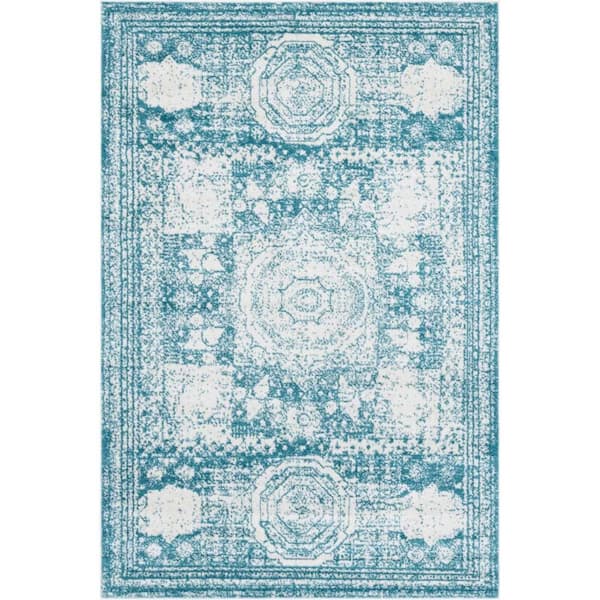Unique Loom Bromley Wells Turquoise 6 ft. 1 in. x 9 ft. Area Rug