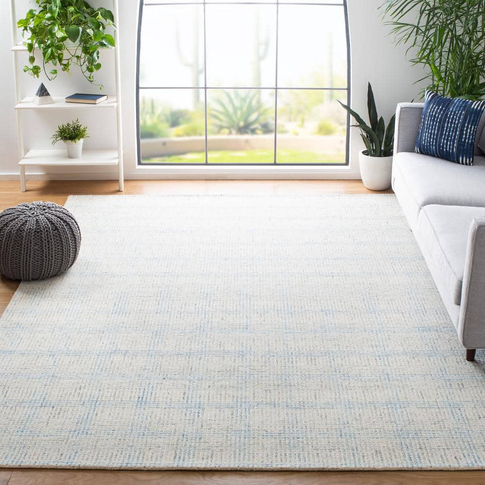 Ivory and Beige Abstract Handmade Wool Area Rug, 6' x 9'
