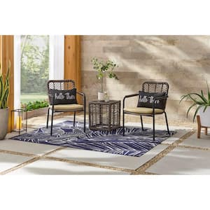 Creston Brown 3-Piece Wicker Square Outdoor Patio Bistro Set with Tan Cushions