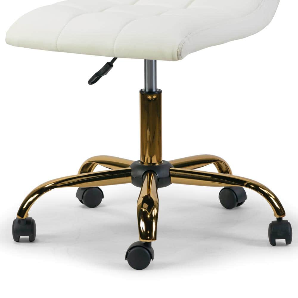 White Faux Leather Armless Task Chair with Metal Base