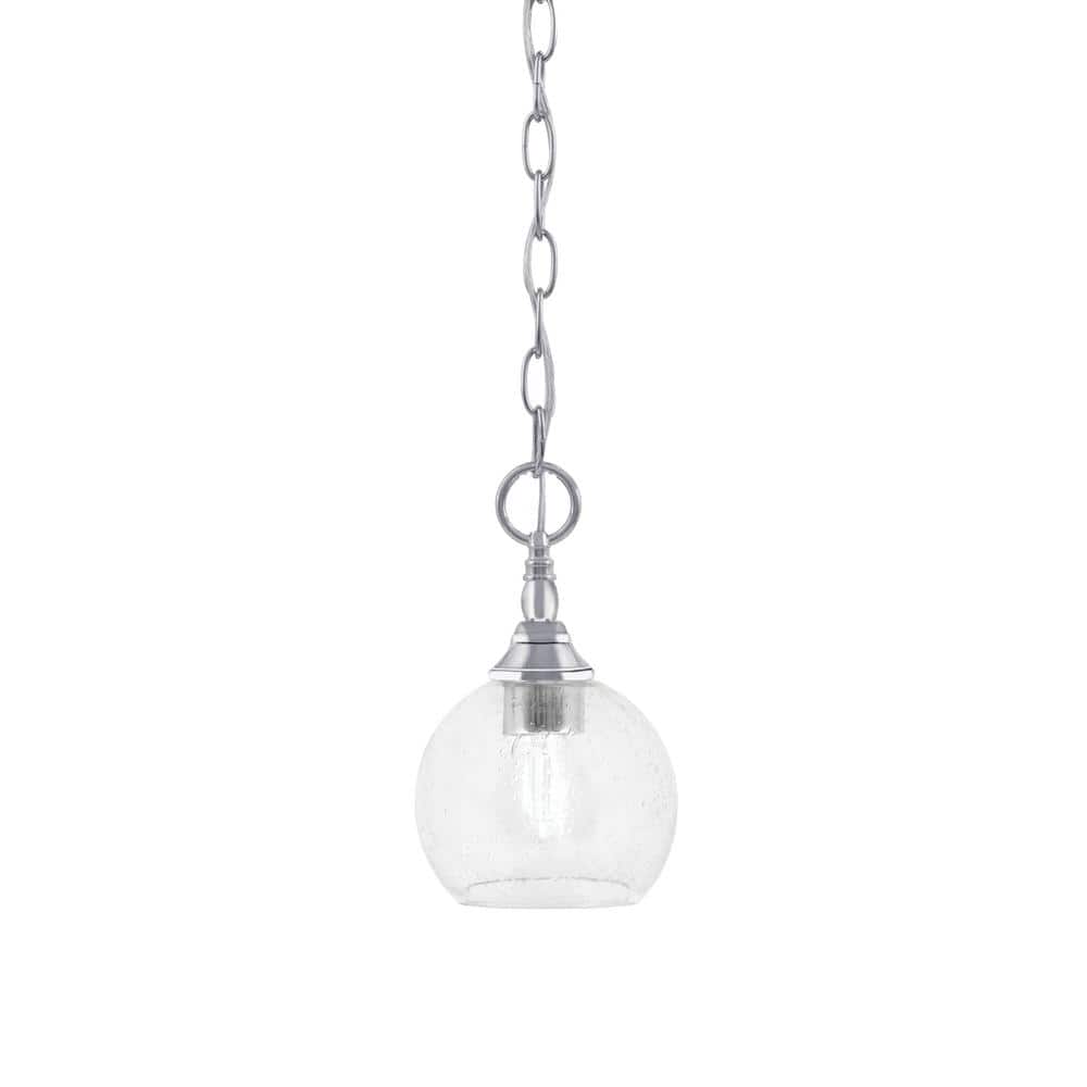 Elva 100-Watt 1-Light Chrome Shaded Pendant Light with 5.75 in. Clear Bubbl
