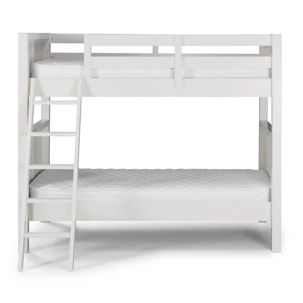 Off-White Twin Bunk Bed with Ladder and Headboard