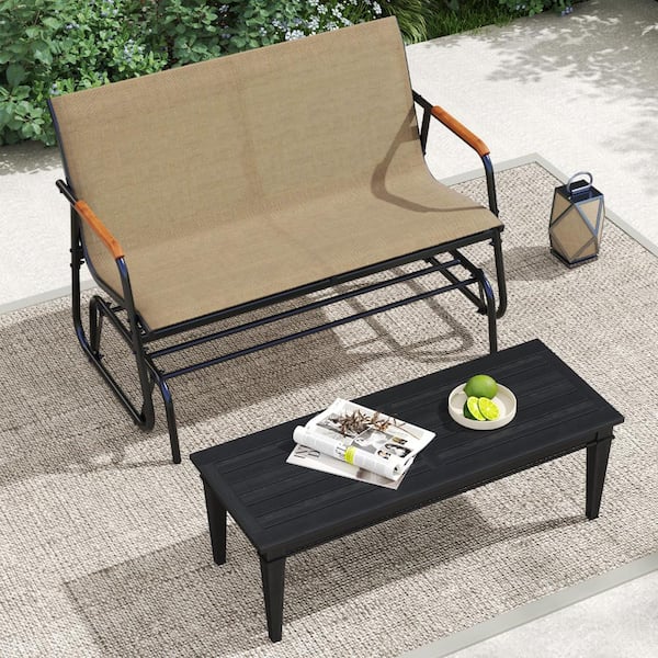 Outdoor Metal Rocking Bench Ecooso 45 in. W Metal Outdoor Glider Bench Seats 2 with Teak Armrests ...