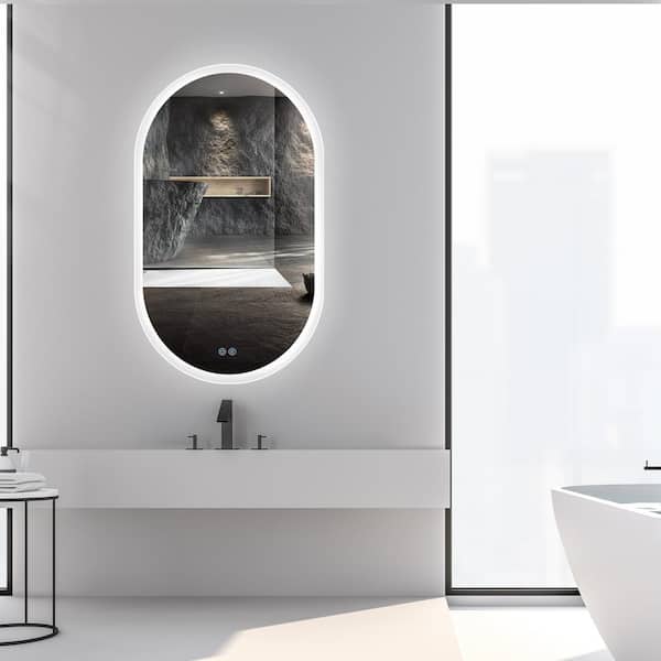 FUNKOL 32 in. W x 20 in. H Oval Frameless Touch Control Tri-Color LED Wall Mount Bathroom Vanity Mirror