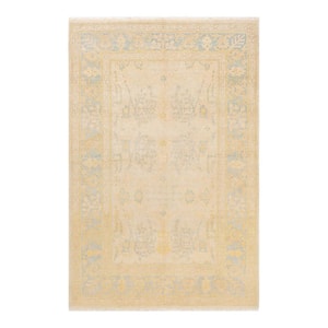 Eclectic One-of-a-Kind Contemporary Ivory 5 ft. 3 in. x 8 ft. 0 in. Ikat Area Rug