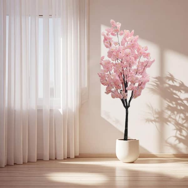 4.9 FT Artificial Trees, Cherry Blossom Flowers Trees With Plastics Pot For Home Office