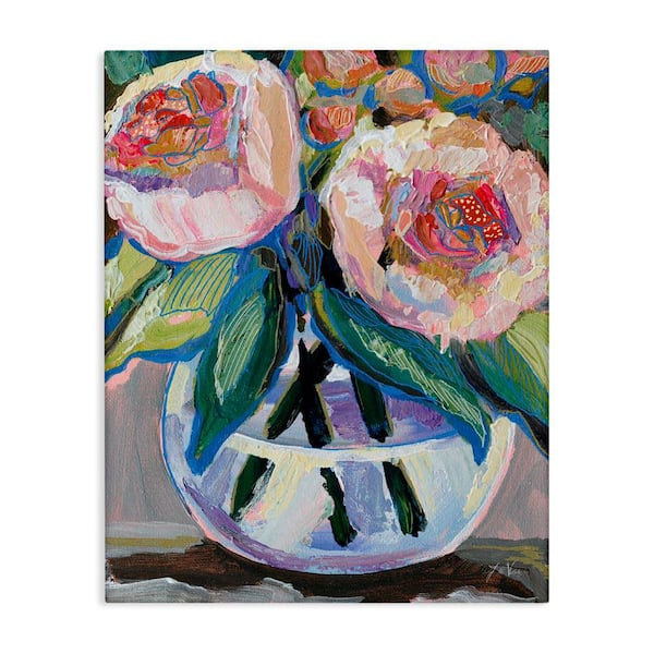 Gifted Pink Peonies by Jeanette Vertentes Unframed Nature Graphic Art Print 48 in. x 36 in.