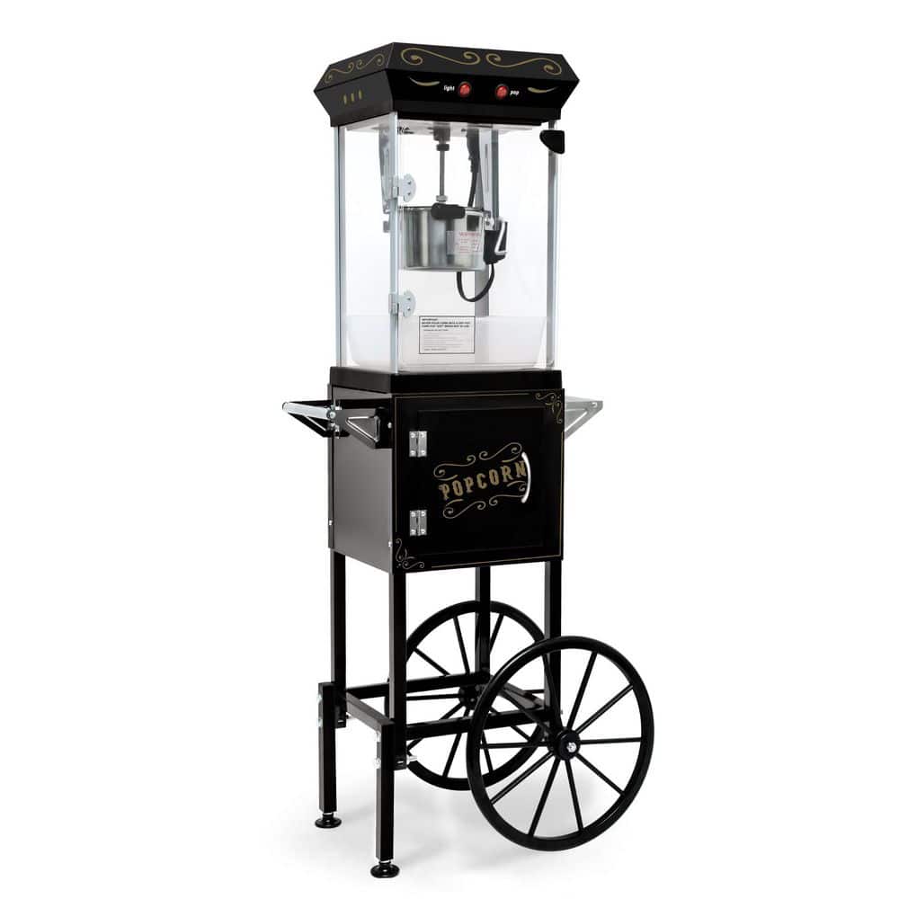 6OZ 0.1875 qt. Stainless Steel Stovetop Not Cooktop Compatible Popcorn Popper with Mobile Cart and Vintage Theater