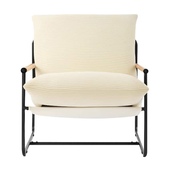 Accent Chair, Metal Framed Chair with Wooden Armrests, Modern Cozy Upholstered Armchair, with Soft Foam Cushioning