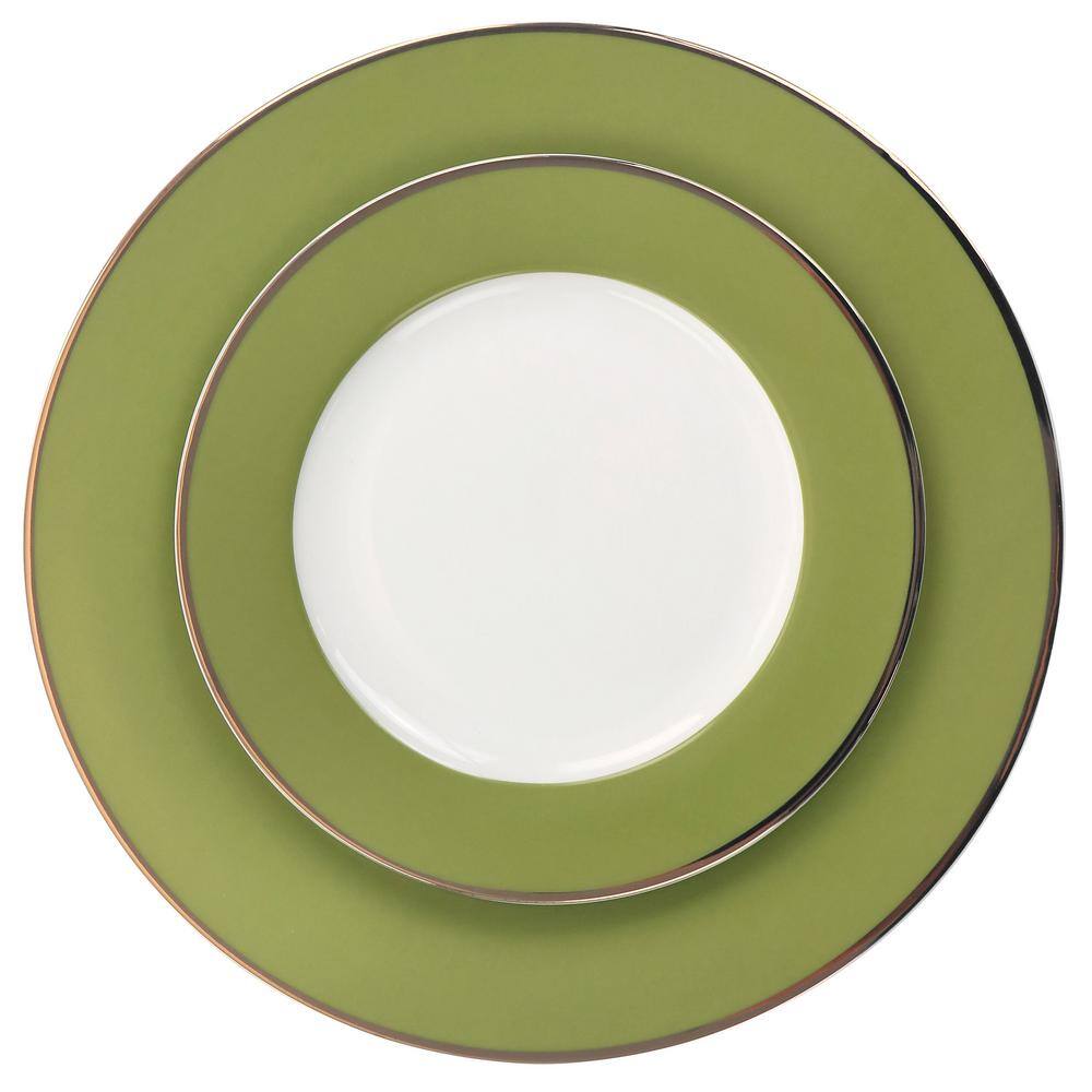 Green and Gold Rimmed 12-Piece Ceramic Dinnerware Set