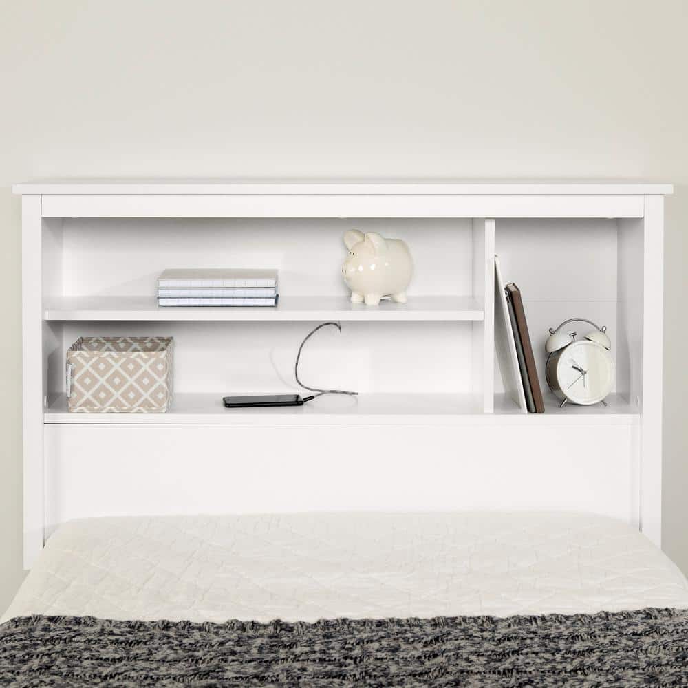 Twin White Wood Headboard with Storage Shelves