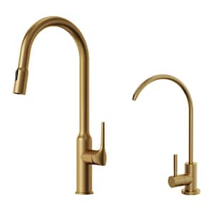 19.8 in. H Pull Down Kitchen Faucet with Filtered Water Faucet in Brushed Gold