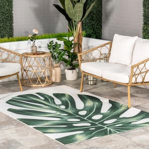 Taka Palm Machine Washable Green 5 ft. x 8 ft. Indoor/Outdoor Area Rug