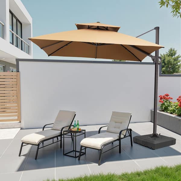 best wind resistant cantilever patio umbrella Pellebant 10 ft. Square WindProof Outdoor 2-Tier Top 360° Rotation Tiltable  Cantilever Patio Umbrella with Base in Tan UB024PU055TAN