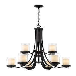 Willow 9-Light Matte Black Chandelier with Glass Shade