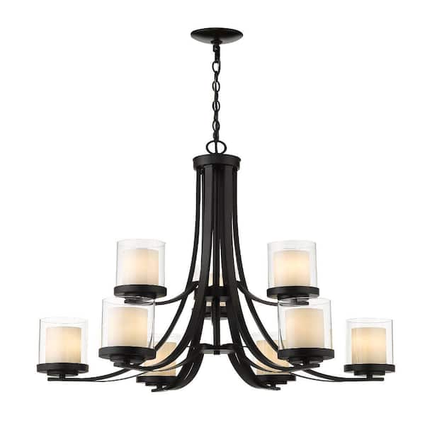 Unbranded Willow 9-Light Matte Black Chandelier with Glass Shade
