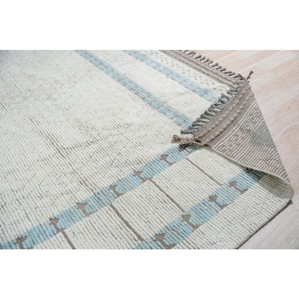 Beige Hand-Knotted Wool Contemporary Marrakech Handspun, Stylish and Durable Rug for Living, 9 ft. x 13 ft. Area Rug