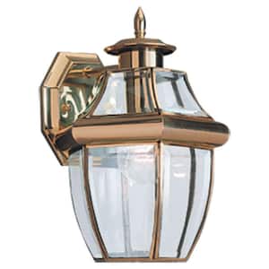 Lancaster Wall Lantern Sconce 1-Light Traditional Outdoor 12 in. Polished Brass Fixture