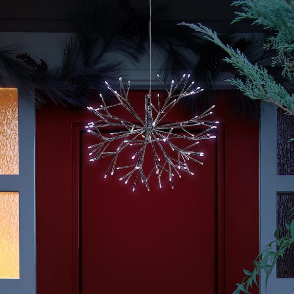 16 in. Tall Holiday 3D Snowflake White Hanging Ornament with LED Lights