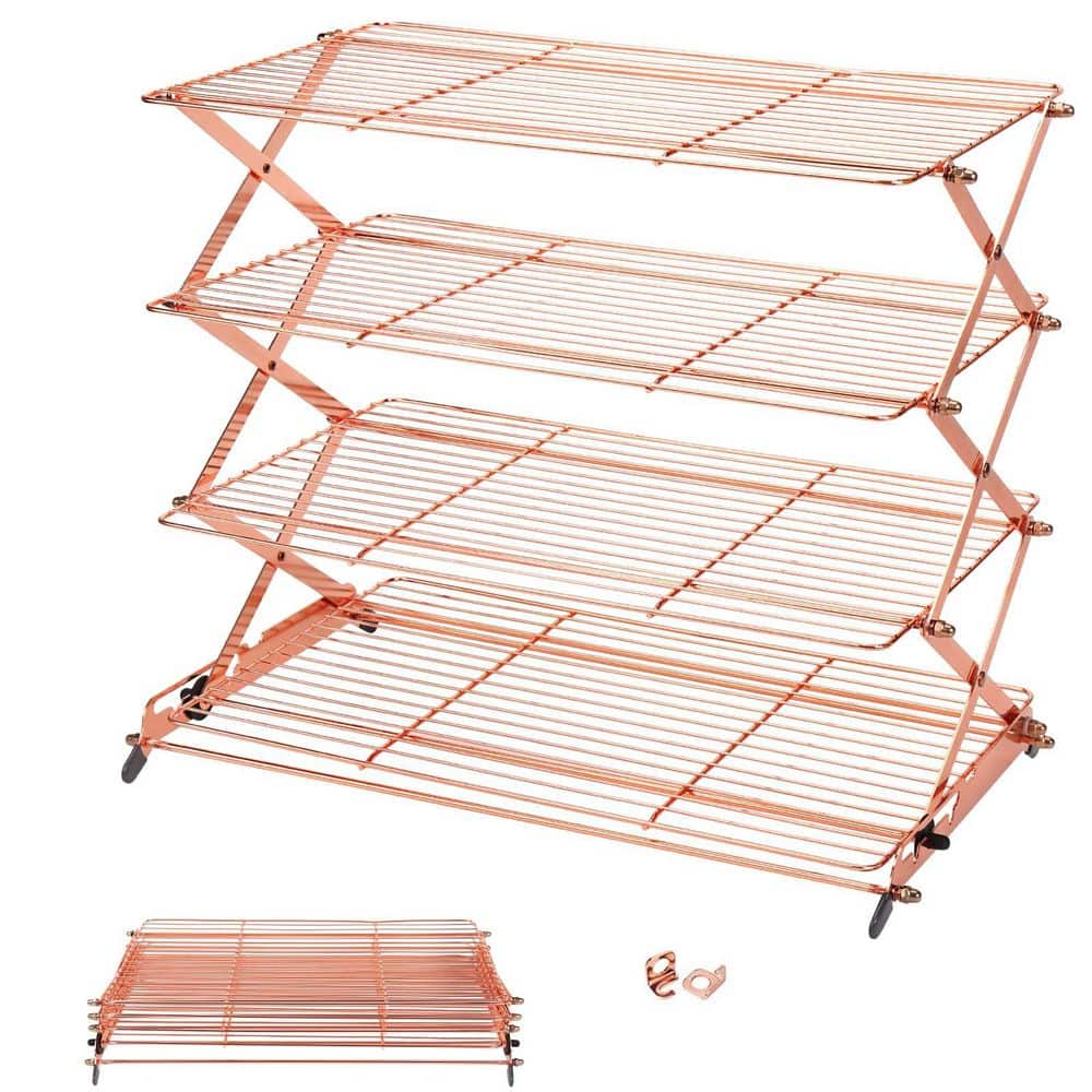 Wudkey Collapsible Heavy Steel Gold 4-Tier Cooling Rack, Compact Non ...