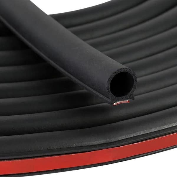 0.75 in. x 72 in. Black D Shape Rubber Door Seal Strip Self-Adhesive EPDM Weatherstrip for Car Truck RV Boat Home