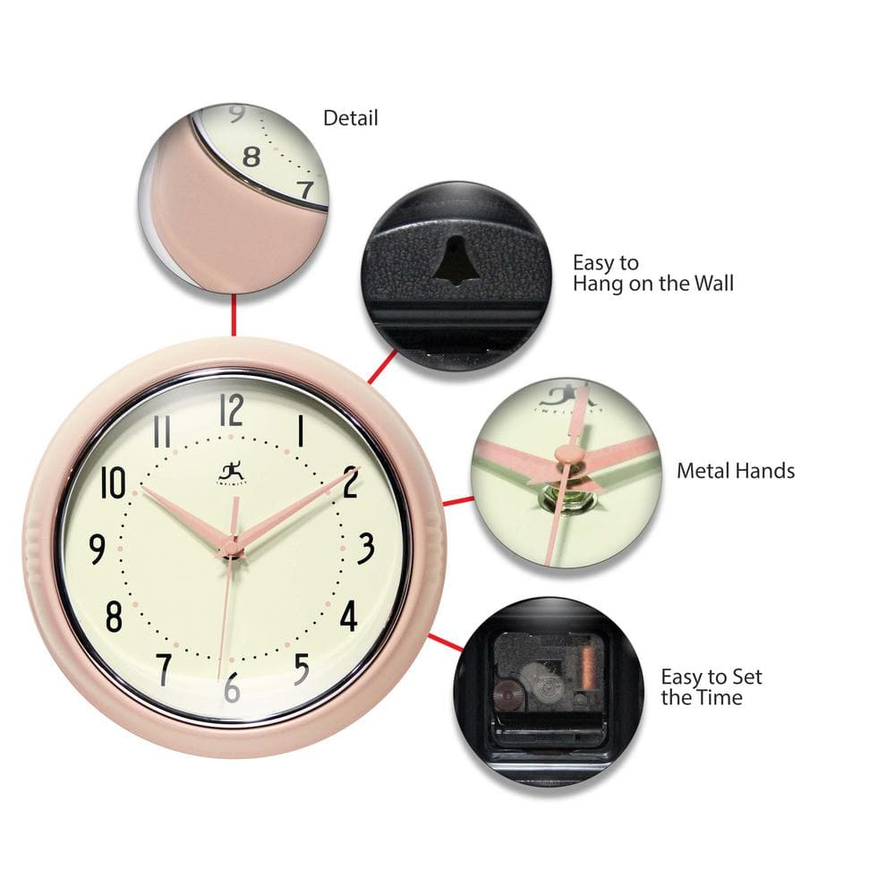 Retro Rose Blush Round Aluminum Wall Clock, 10-inch