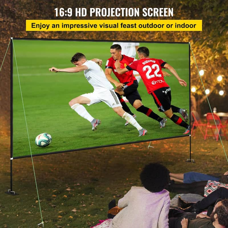 Projector Screen 180 in. Portable Movie Screen with Stand Assembly with Storage Bag Indoor Outdoor Projection Screen