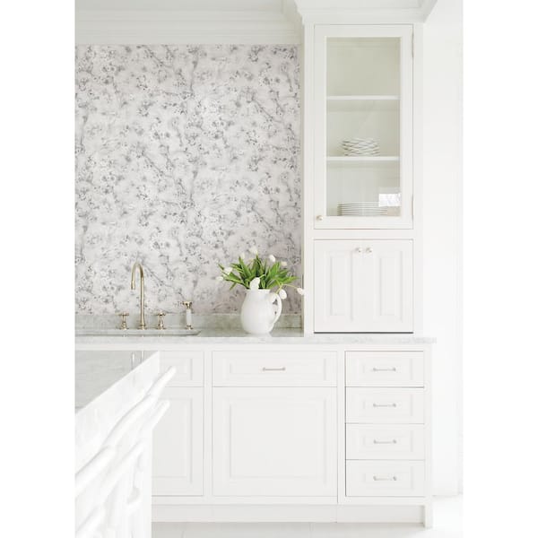 Ashley Stark Grey Hana Flower Vinyl Peel and Stick Wallpaper