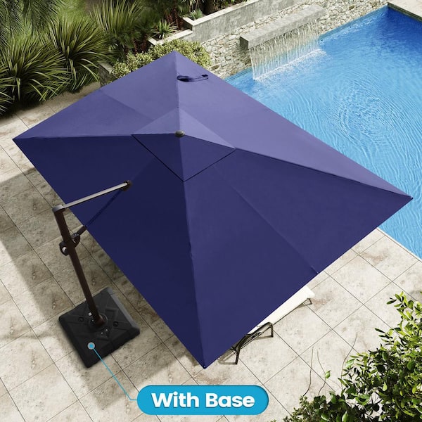 Crestlive Products 9 ft. x 12 ft. Single Top Cantilever Patio Umbrella in Navy Blue with 220 lbs. Base Stand