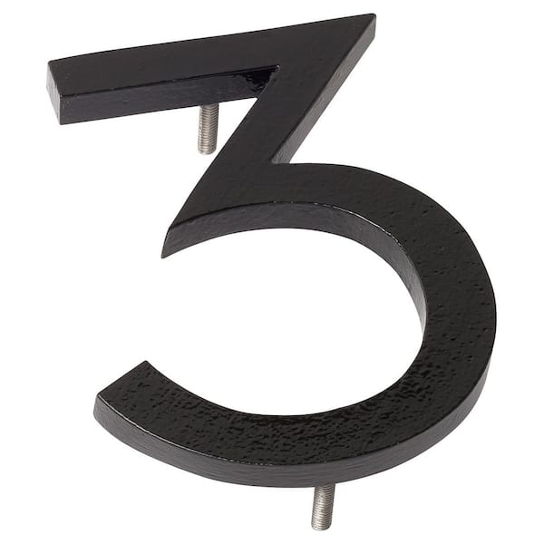 Montague Metal Products 10 in. Black Aluminum Floating or Flat Modern House Number 3