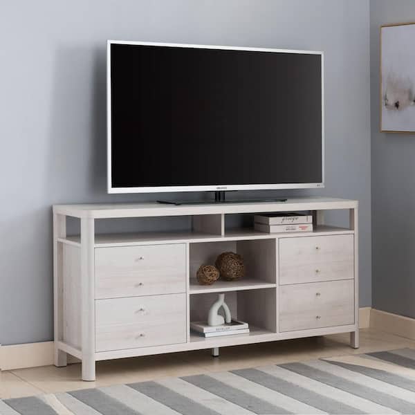 HomeRoots White Oak TV Stand Fits TV's up to 60 in. with Drawers and Shelves