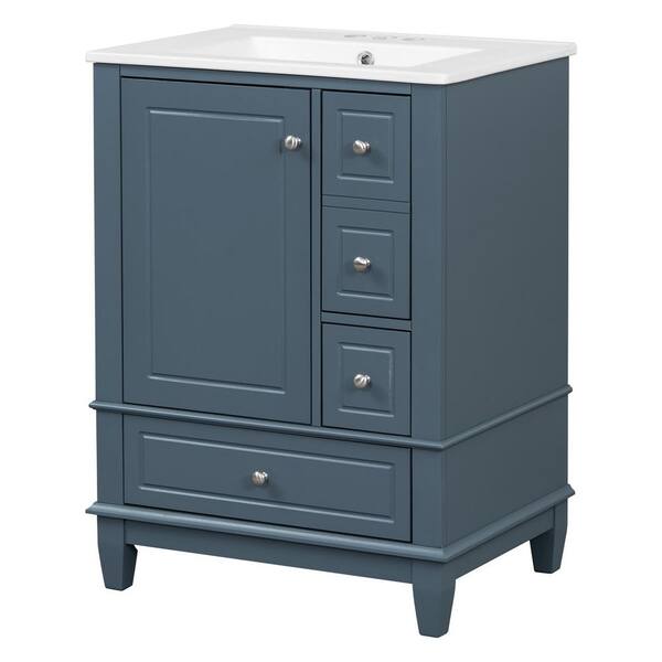 Ziyudura 24 in. Single Sink Freestanding Blue Bath Vanity with