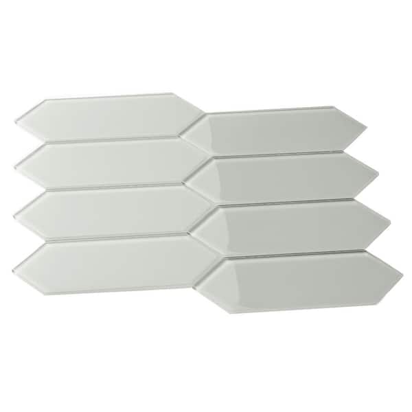 Picket Hexagon Glass Subway 3 in. x 9 in. x 6 mm Wall Tile - Light Gray (5 Piece, 5.8 sq. ft.)