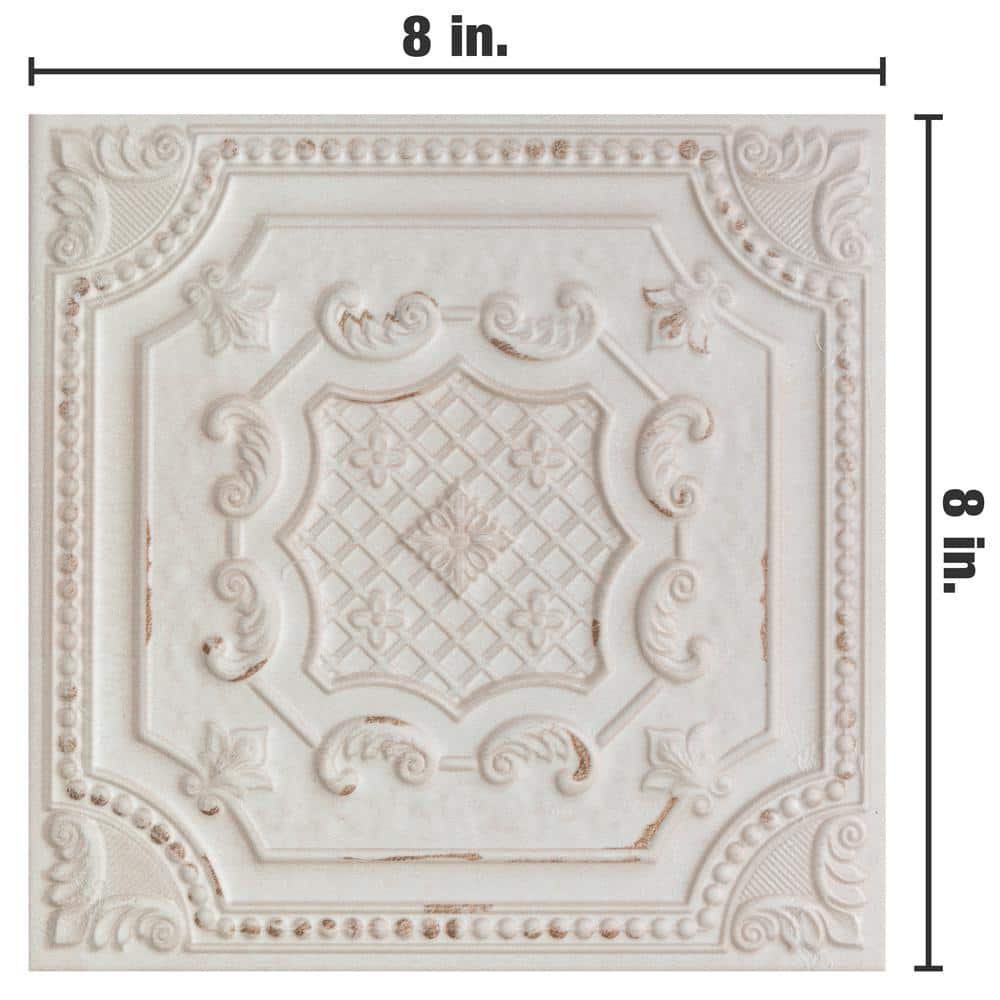 Fitz 8" x 8" White and Brown Ceramic Wall Tile