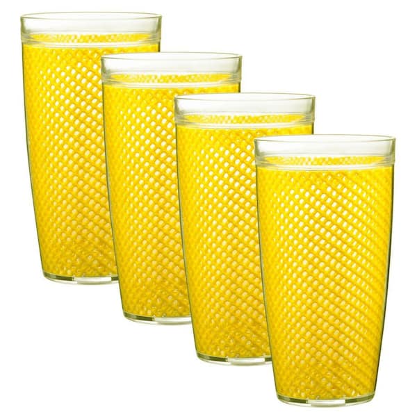 Kraftware Fishnet 22 oz. Yellow Insulated Drinkware (Set of 4)