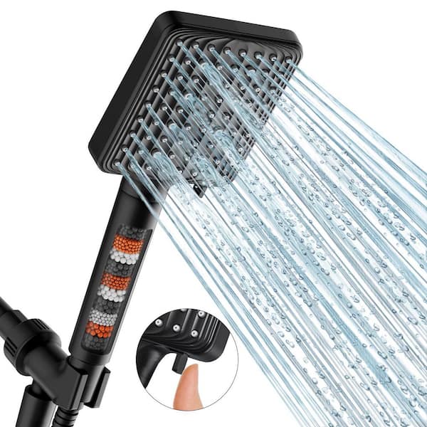 6-Spray Settings Wall Mount Handheld Shower Head 1.8 GPM in Black with Mineral Beads and Stainless Steel Hose