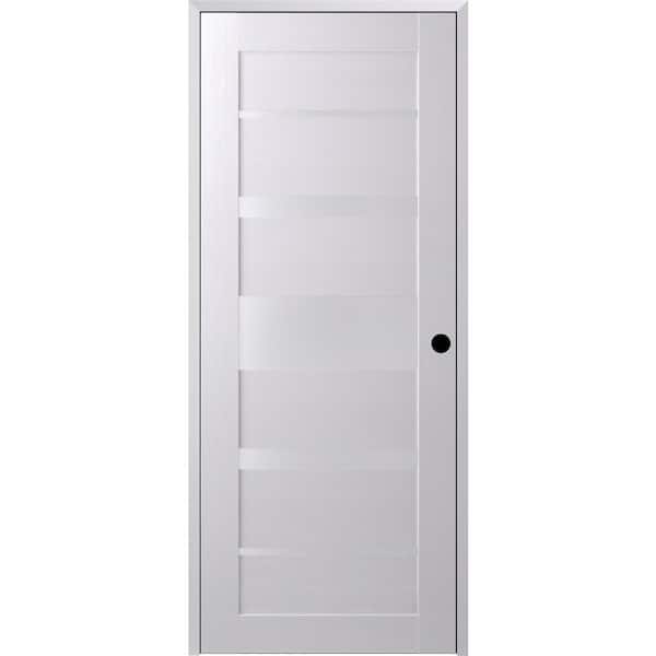 Belldinni Kina 32 in. x 80 in. Left-Hand 5-Lite Frosted Glass Solid Core Bianco Noble Composite Single Prehung Interior Door