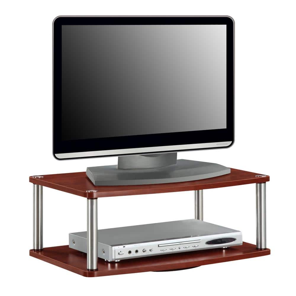 Cherry Double Tier Swivel TV Riser with Stainless Steel Poles